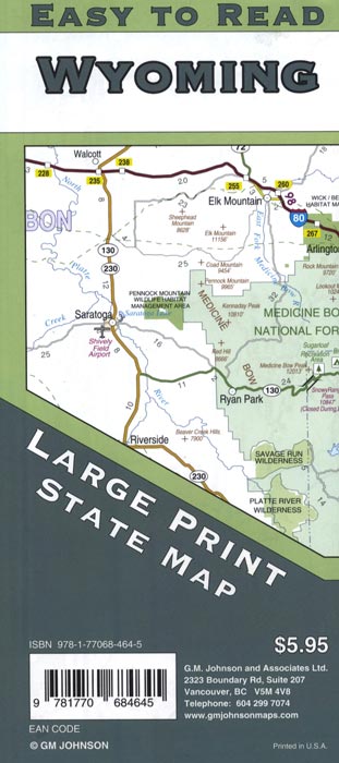 Wyoming Large Print Road Map | GM Johnson Maps